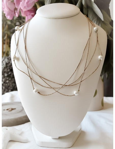 Collier en lin et perles "ÉTOILE" - Blanc CREATION ARTISANALES