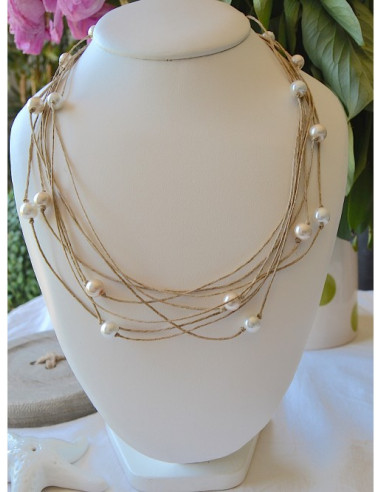 Collier en lin et perles "ÉTOILE" - Blanc CREATION ARTISANALES