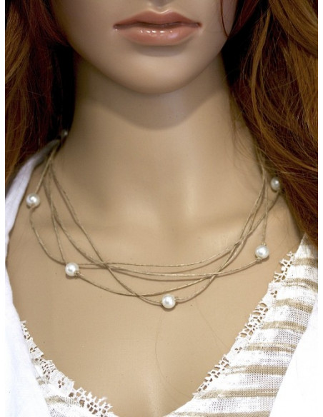 Collier en lin et perles "ÉTOILE" - Blanc CREATION ARTISANALES