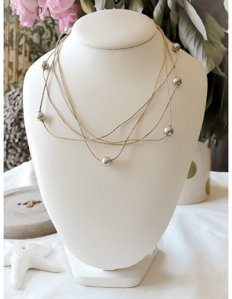 Collier en lin et perles "ÉTOILE" - Gris