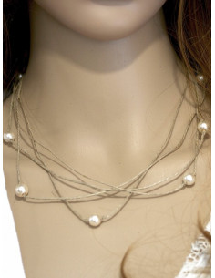 Collier en lin et perles nacrées roses poudrées "ÉTOILE" fait main 2