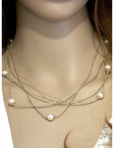 Collier en lin et perles "ÉTOILE" - Rose