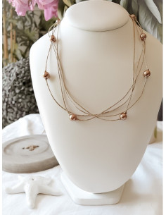 Collier en lin et perles marron champagne gamme étoile perle doré or fait main