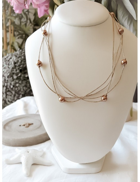 Collier en lin et perles "ÉTOILE" - Champagne