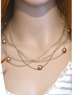 Collier en lin et perles marron champagne gamme étoile perle doré or fait main 2