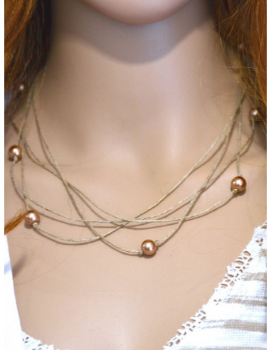 Collier en lin et perles "ÉTOILE" -...