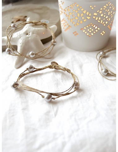 Bracelet en lin et perles "ÉTOILE" - Gris
 Taille bracelet-Standard