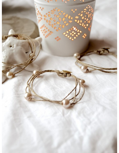Bracelet en lin et perles "ÉTOILE" - Rose
 Taille bracelet-Standard