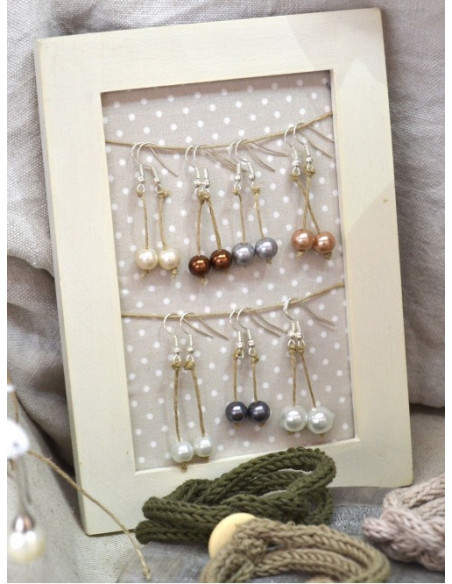 Boucles d'oreilles en lin et perles - Marron