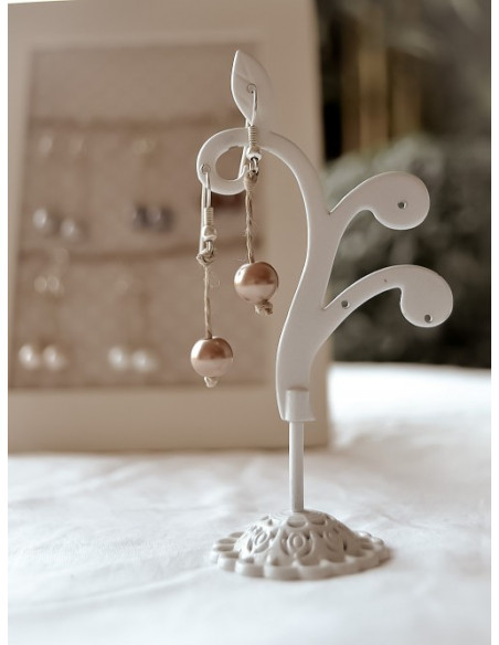 Boucles d'oreilles en lin et perles - Champagne