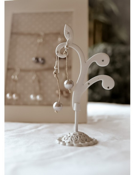 Boucles d'oreilles en lin et perles - Gris