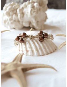 Bracelet en lin et perle "PAPILLON" - Marron made in france