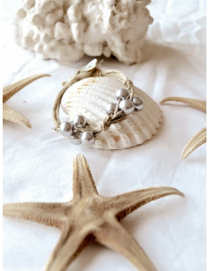 Bracelet en lin et perle "PAPILLON" grise création artisanale