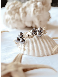 Bracelet en lin et perle "PAPILLON" - Gris anthracite marque nature et lin