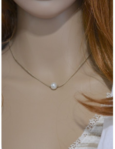 Collier en lin et perle "UNI PERLE" - Blanc une perle blanche 2