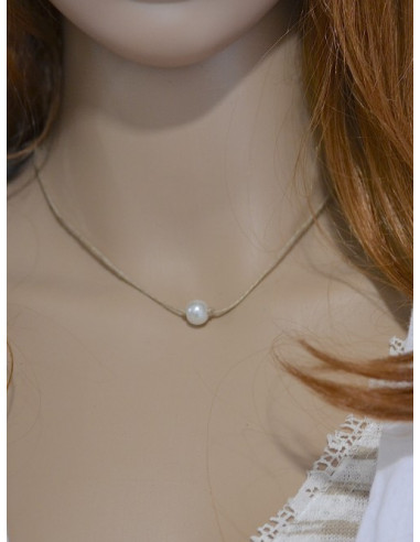 Collier en lin et perle "UNI PERLE" - Blanc une perle blanche