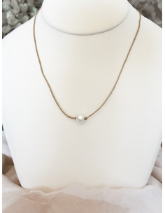 Collier en lin et perle "UNI PERLE" - Blanc une perle blanche