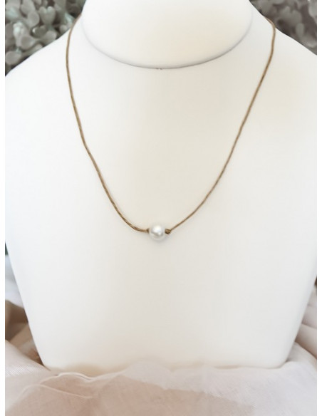 Collier en lin et perle "UNI PERLE" - Blanc une perle blanche