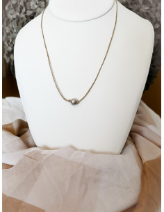 Collier en lin "UNI PERLE" - Gris clair une perle grise