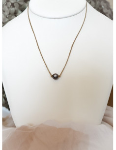 Collier en lin "UNI PERLE" - Gris anthracite Tahiti une perle noire grise