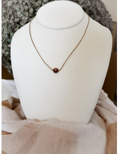Collier en lin "UNI PERLE" - Marron une perle