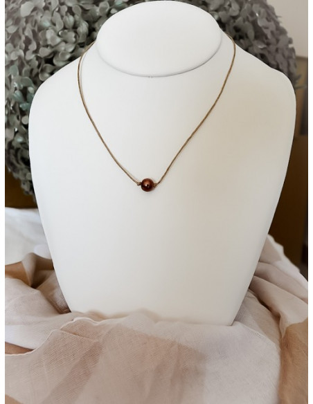 Collier en lin "UNI PERLE" - Marron une perle