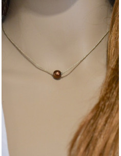 Collier en lin "UNI PERLE" - Marron une perle 2