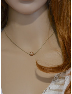 Collier en lin "UNI PERLE" - Champagne une perle 2