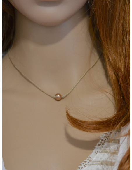Collier en lin "UNI PERLE" - Champagne une perle
