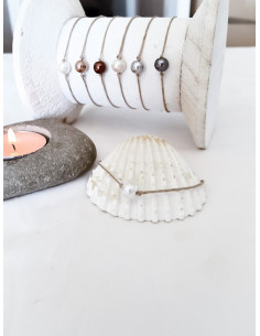 Bracelet en lin "UNI PERLE" - Blanc unde perle