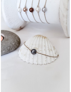 Bracelet en lin "UNI PERLE" - Gris anthracite UNE PERLE