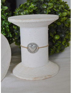 Bracelet en lin medaillon COEUR argenté