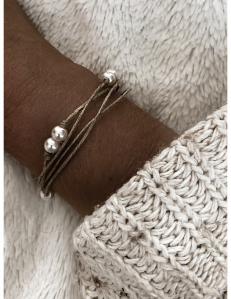 Bracelet en lin "DOUBLE PERLES" - Rose