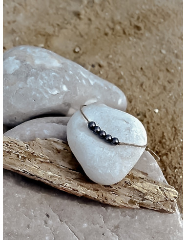 Bracelet en lin et perles "LINEA" - Gris anthracite