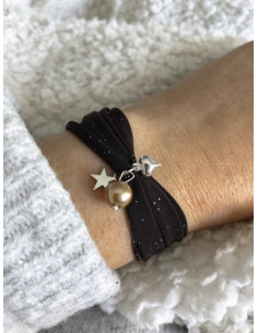 Bracelet tissu marron paillété