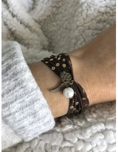 Bracelet tissu marron à...