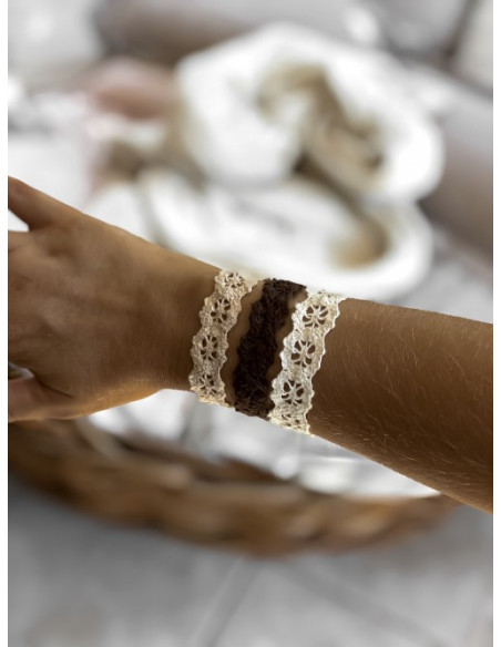 bracelet dentelle tissu coton marron