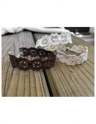 bracelet dentelle tissu coton marron