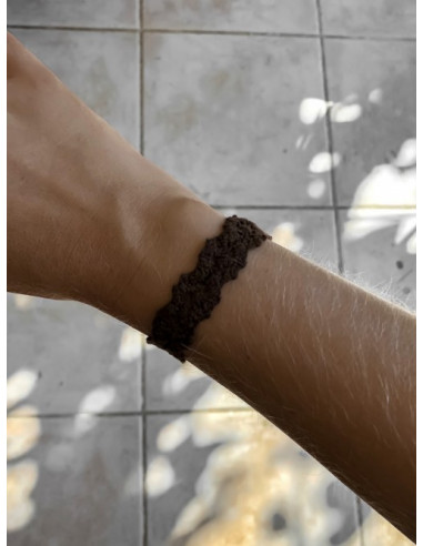 Bracelet tissu dentelle 100 % coton - Marron
