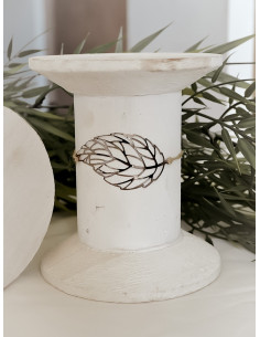 Bracelet filigrane en lin FEUILLE argenté foncé