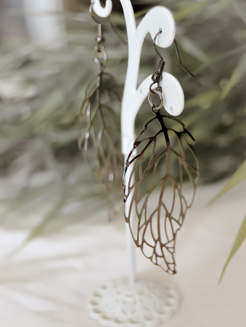 Boucles d'oreilles filigrane FEUILLE argenté foncé