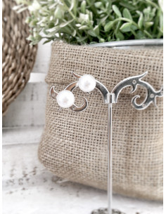 Boucle d'oreille perle blanche fantaisie - Puces perles blanches moyennes