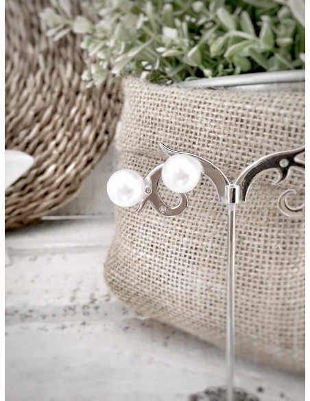Boucle d'oreille perle blanche fantaisie pas cher - Puce