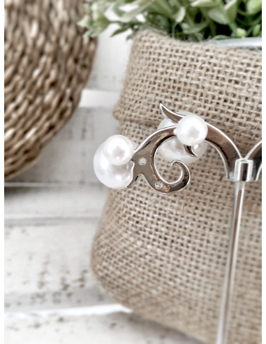 Boucle d'oreille perle blanche fantaisie pas cher - Puce grosse perle