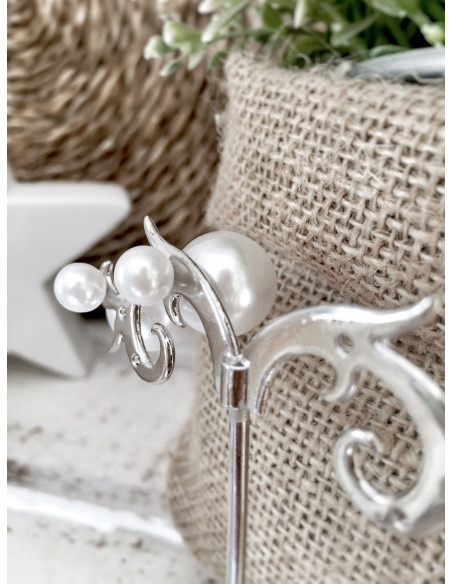 Boucle d'oreille perle blanche fantaisie pas cher - Puce grosse perle