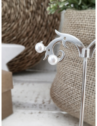 Boucles d'oreille perle plate blanche fantaisie - Moyenne