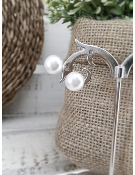 Boucles d'oreille perle plate blanche fantaisie - Moyenne