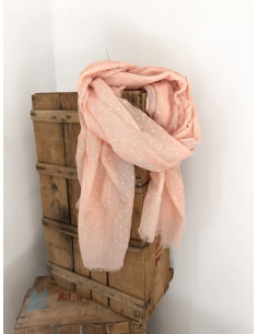 Foulard fluide saumon imprimé pois en relief blanc en coton