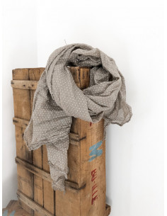 Foulard fluide coton et soie petits pois - Taupe