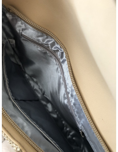 POCHETTE EN TOILE RIGIDE AVEC POMPON ET FRANGES STYLE BOHÈME CHIC BEIGE